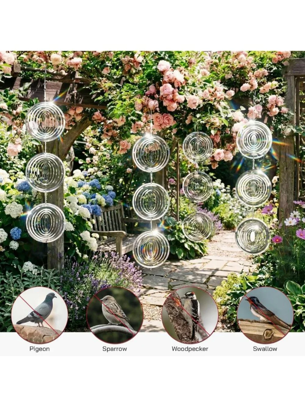 12 Pack 3D Stainless Steel Wind Spinners - Outdoor Bird Deterrents & Garden